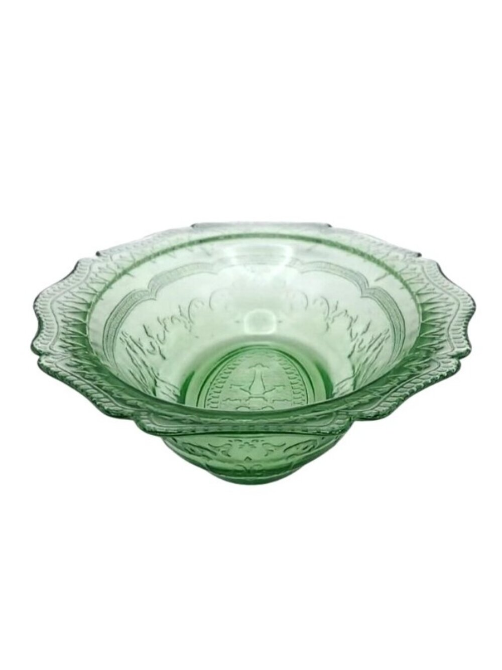 Federal Glass Patrician Spoke Uranium Green Depression Oval Serving Bowl Vintage